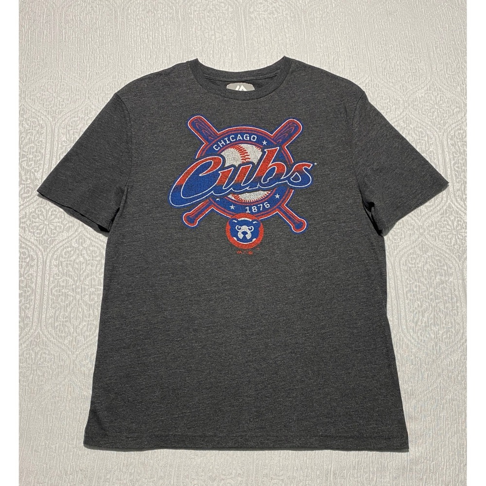 Majestic Chicago Cubs MLB Graphic T-Shirt Mens Medium Charcoal Gray Short Sleeve